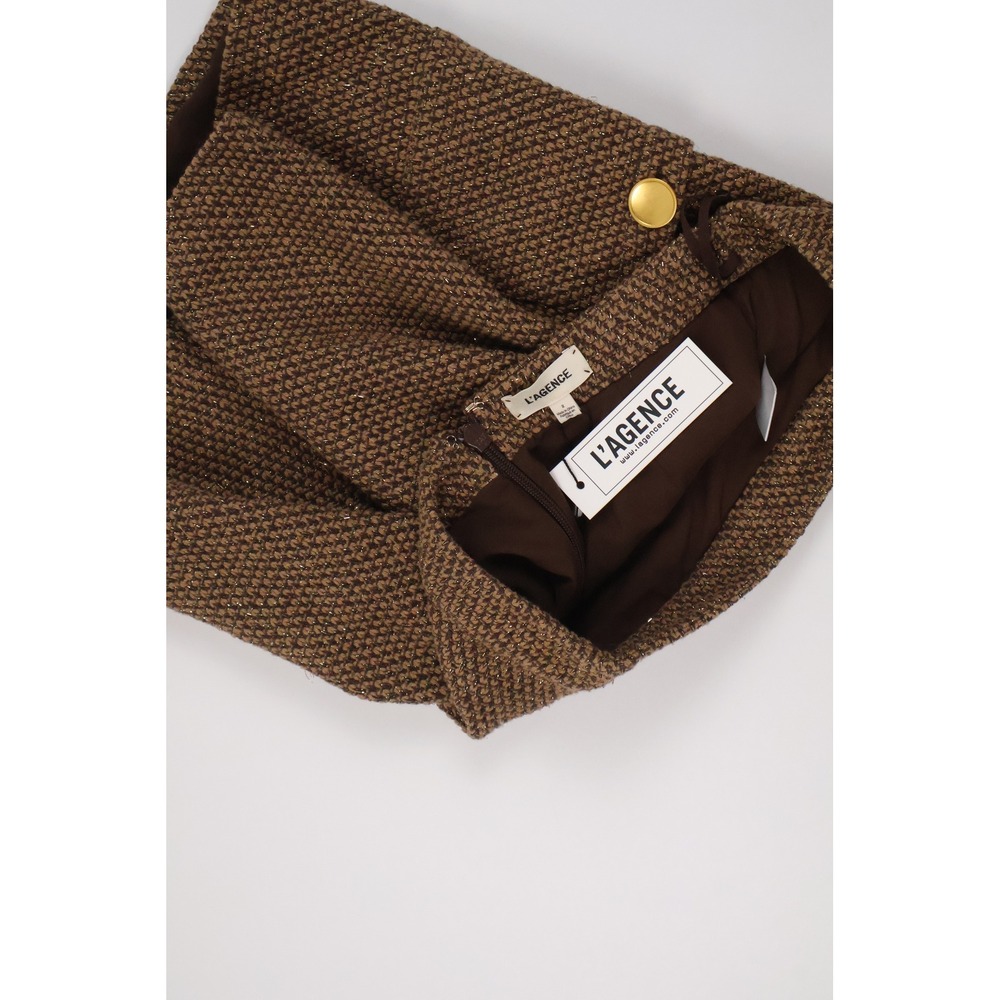 L'AGENCE Mini Skirt Zonder Button Hot Fudge Cinnamon 2 Cotton Tweed NWT $300 - Picture 4 of 7